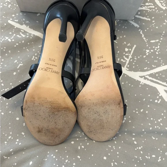 Jimmy Choo Motoko 100 Black/Gold Strappy Heels with studs - Picture 3 of 5